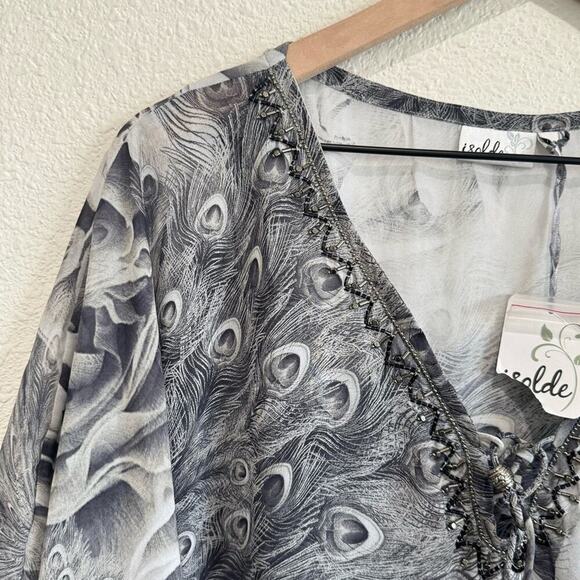 NWT isolde Matilda Poncho Womens S/M Beaded Floral Printed Cardigan Kimono - Picture 2 of 7